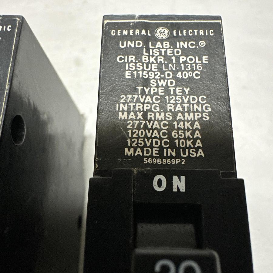 Used GE,TEY120,20 Amp Single Pole Circuit Breaker  LOT of 3