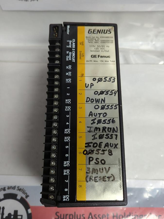 Used GE FANUC,IC660BBS102,GENIUS BLOCK 115V 50/60HZ ISOLATED IN/OUT MODULE PRE-OWNED