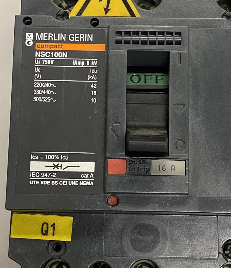 Used Merlin Gerin,NSC100N,Circuit Breaker 16A