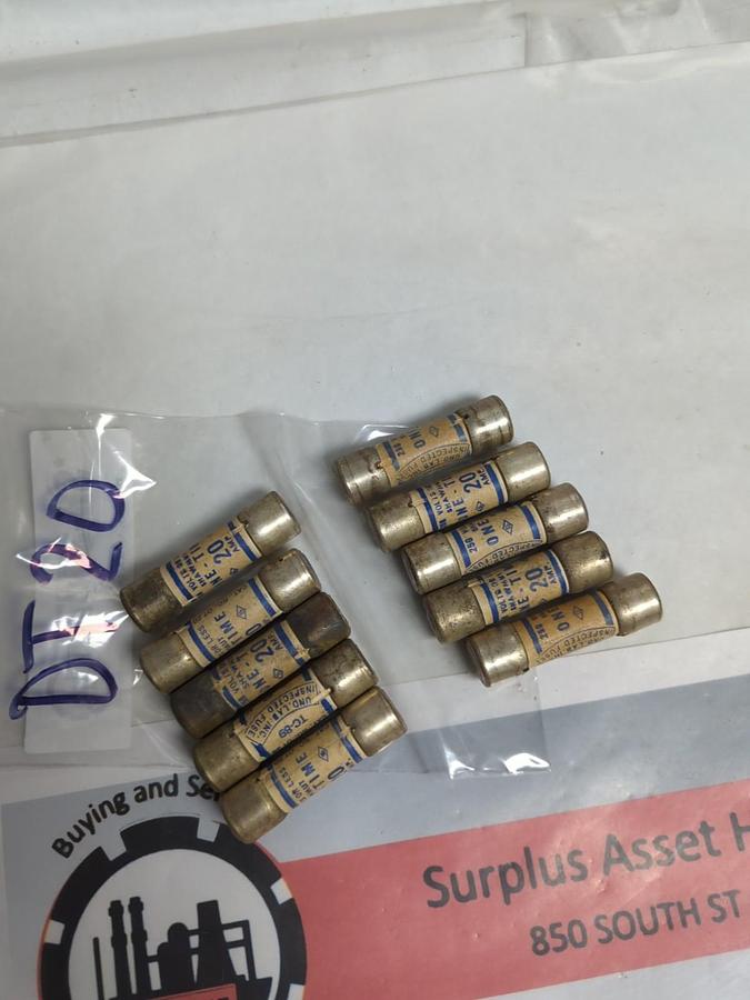 Used SHAWMUT,OT20,ONE-TIME 20 AMP FUSE LOT OF 10 PRE-OWNED