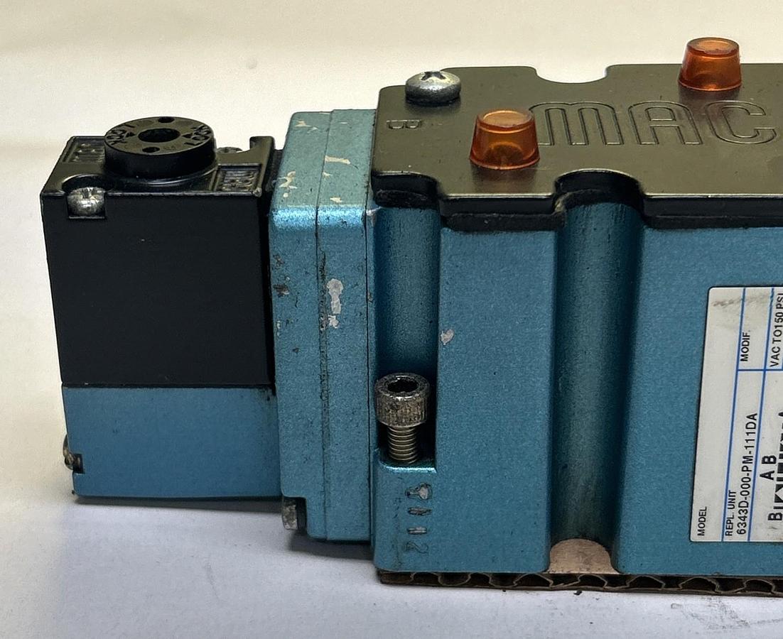 Used MAC VALVES,6343D-000-PM-111DA,PNEUMATIC SOLENOID VALVE