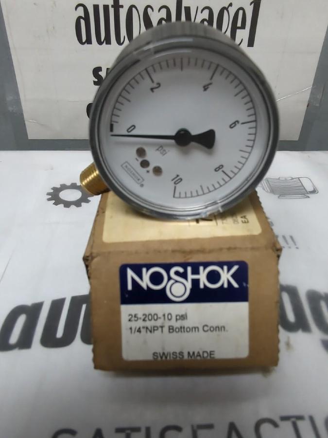 NOSHOK,25-200-10 PSI,1/4 IN NPT 2-1/2 IN  FACE BOTTOM CONNPRESSURE GAUGE NOS