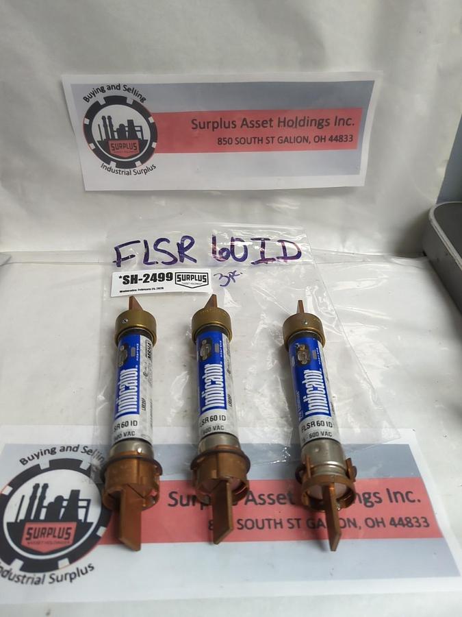 Used LITTELFUSE,FLSR60ID,INDICATOR 60 AMP FUSE W/ LRU616 REDUCERS LOT OF 3 PRE-OWNED
