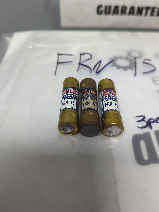 COOPER BUSSMANN,FRN-15,FUSETRON 15 AMP FUSE LOT OF 3 NOS