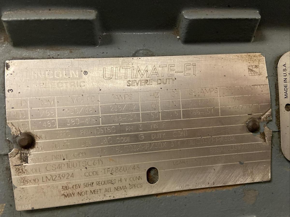 Used Lincoln,405TSC,100Hp Motor 1785RPM 230/460V Frame Refurbished