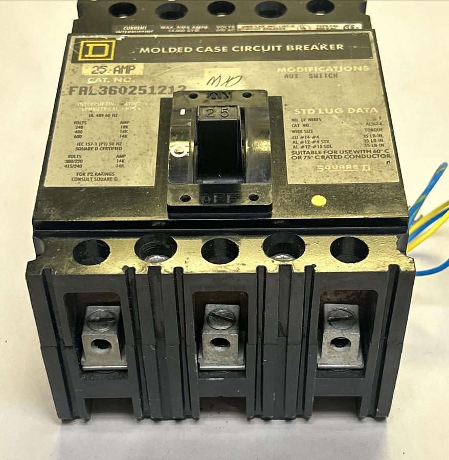 Used SQUARE D,FAL360251212,CIRCUIT BREAKER 25A 600V 3P