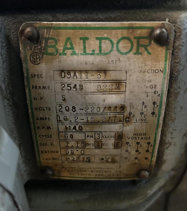 Used BALDOR,M2275,MOTOR 5HP 1140RPM 460V 3PH 254U FRAME