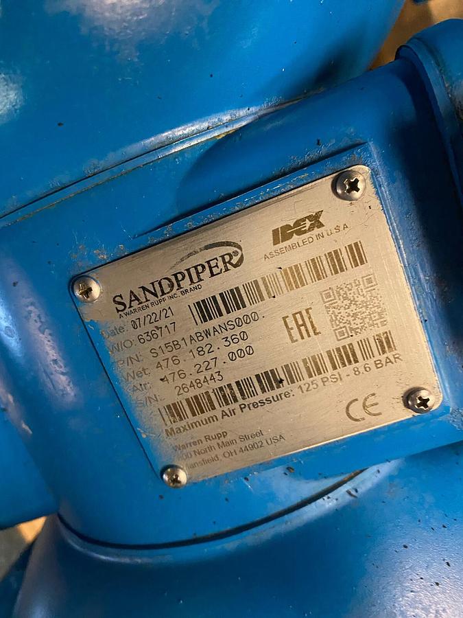Used SANDPIPER,S15B1ABWANS000,Double Diaphragm Pump Aluminum 1-1/2INCH