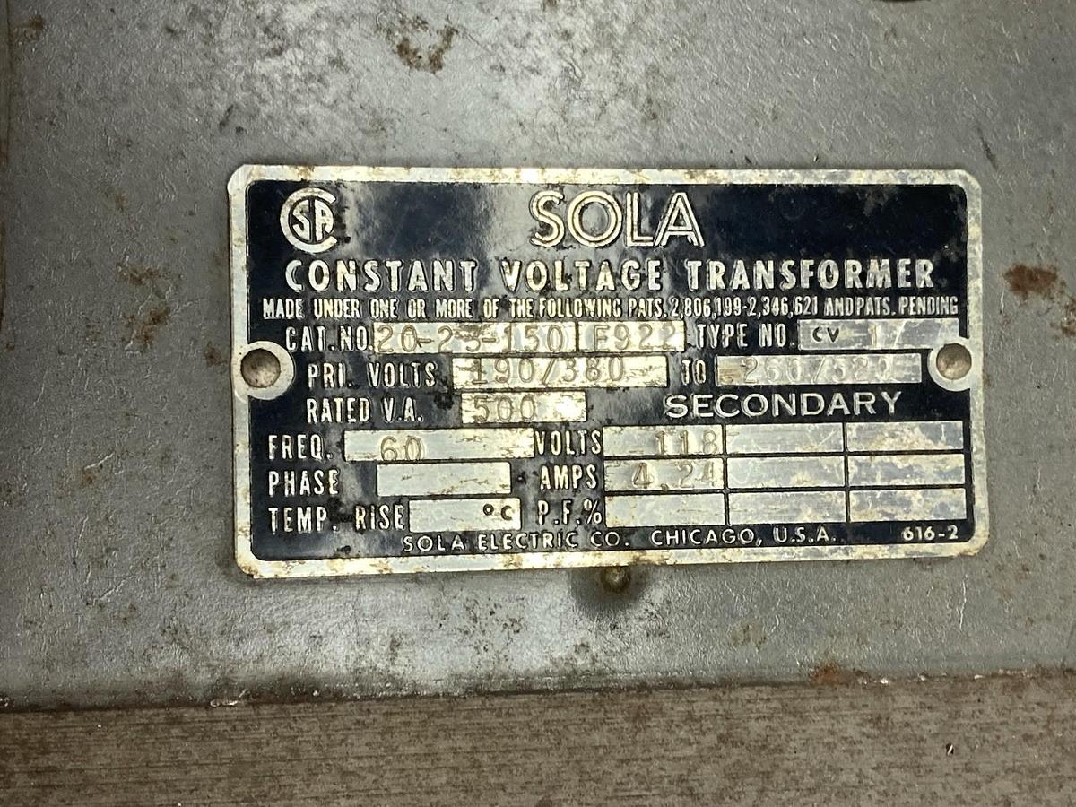 Used Sola,20-23-150,Constant Voltage Secondary Transformer 500VA 118V