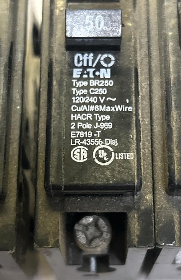 Used EATON,BR250,CIRCUIT BREAKER 50A 120/240V 2P LOT OF 3
