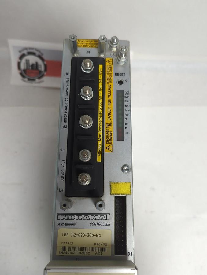 Used INDRAMAT,TDM 3.2-020-300-W0,A.C. SERVO CONTROLLER MISSING COVER/PLATE PRE-OWNED