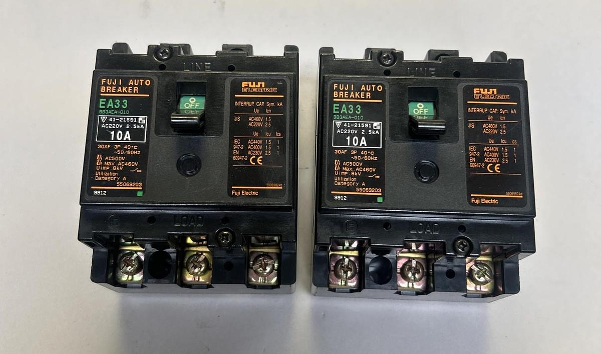Used FUJI ELECTRIC,BB3AEA-010,CIRCUIT BREAKER 10A 220V 3P LOT OF 2
