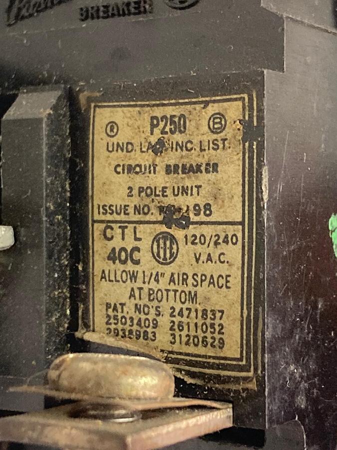 Used ITE Pushmatic,P250,Double Pole Circuit Breaker 120/240VAC