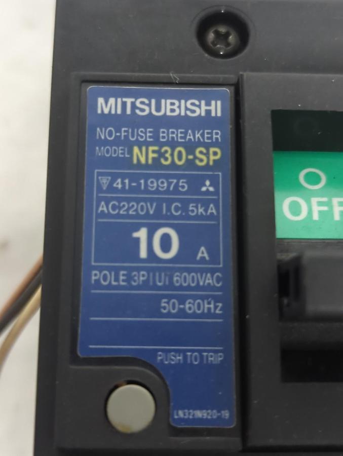 Used MITSUBISHI,NF30-SP,CIRCUIT BREAKER 10 AMP 3-POLE PRE-OWNED