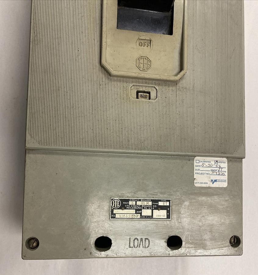 Used ITE,HM3-F800,800A CIRCUIT BREAKER W/ 500A Trip Unit