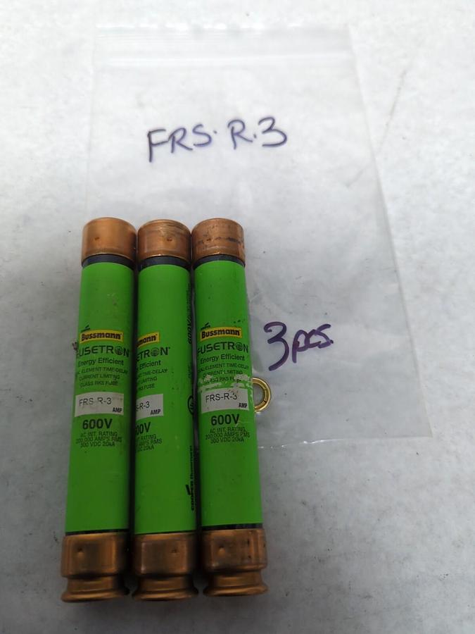 Used COOPER BUSSMANN,FRS-R-3,FUSETRON 3 AMP FUSE LOT OF 3 PRE-OWNED