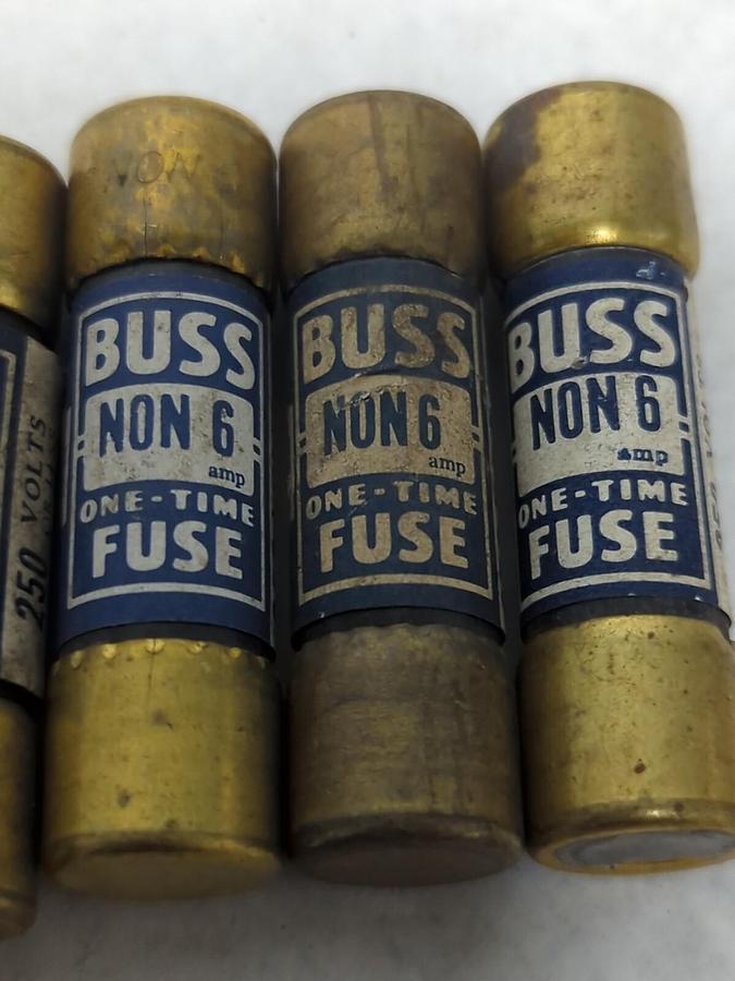 Used COOPER BUSSMANN,NON-6,ONE-TIME 6 AMP FUSE LOT OF 4 PRE-OWNED