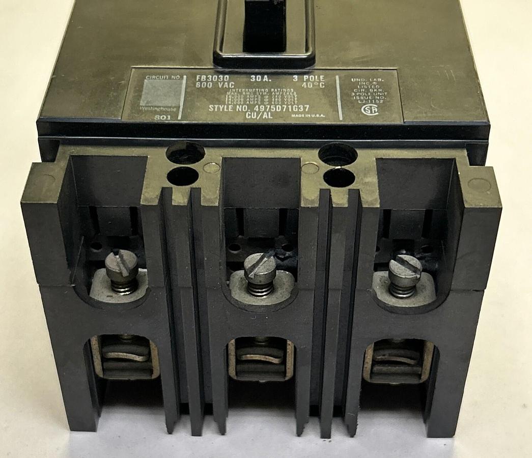 Used WESTINGHOUSE,FB3030,CIRCUIT BREAKER 30A 600V 3P