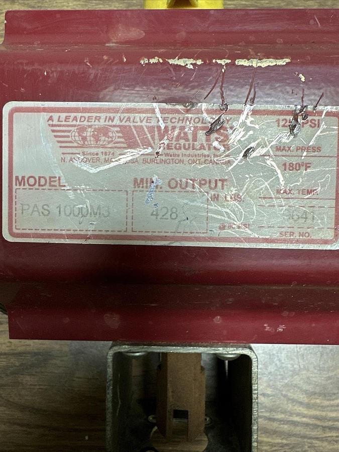 Used Watts Regulator,PAS1000M3,Pneumatic Valve
