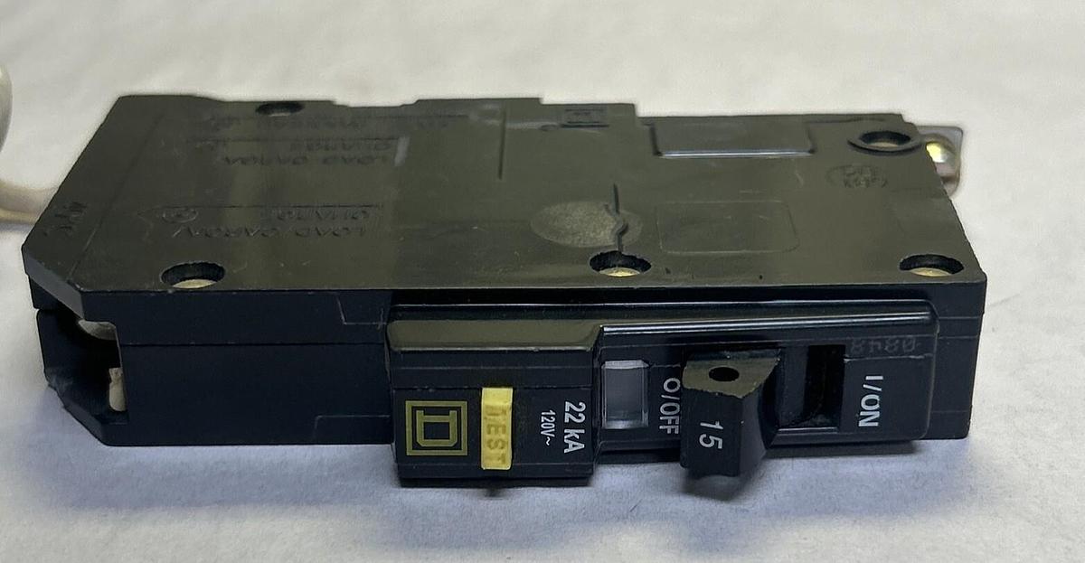 Used SQUARE D,QOB115GFI,CIRCUIT BREAKER 15A 120/240V 1P