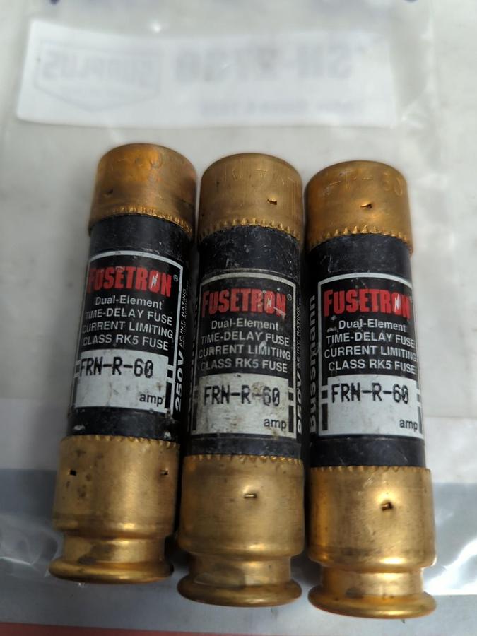 Used COOPER BUSSMANN,FRN-R-60,FUSETRON 60 AMP FUSE LOT OF 3 PRE-OWNED