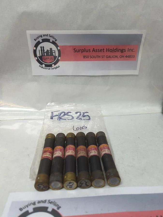 Used COOPER BUSSMANN,FRS-25,FUSETRON 25 AMP FUSE LOT OF 6 PRE-OWNED