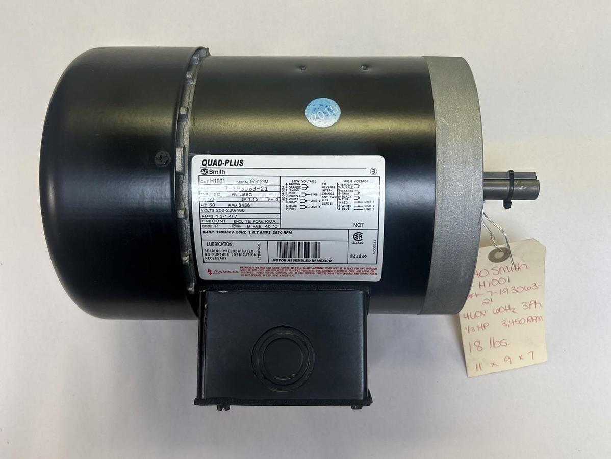 AO SMITH,H1001,MOTOR 1/3HP 3450RPM 208-230/460V 3PH J56C FRAME NOS
