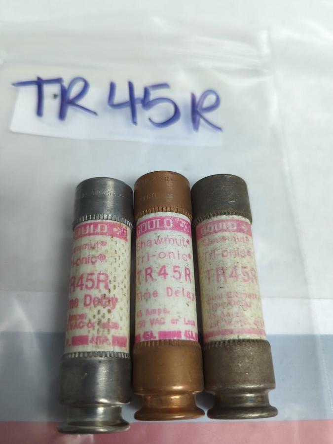 Used GOULD SHAWMUT,TR-45R,TRI-ONIC 45 AMP FUSE LOT OF 3 PRE-OWNED