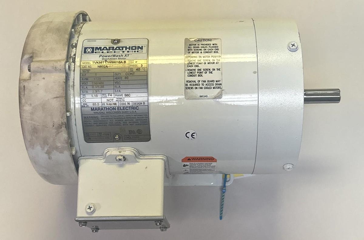 Used MARATHON ELECTRIC,N602A,MOTOR 1HP 230/460V 1725RPM 3PH 56C FRAME