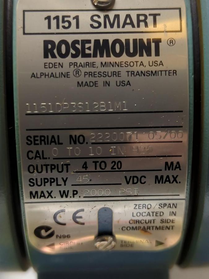 ROSEMOUNT,1151DP3S12B1M1,PRESSURE TRANSMITTER 2000PSI 4-20MA 0 TO 10 IN H20 NOS