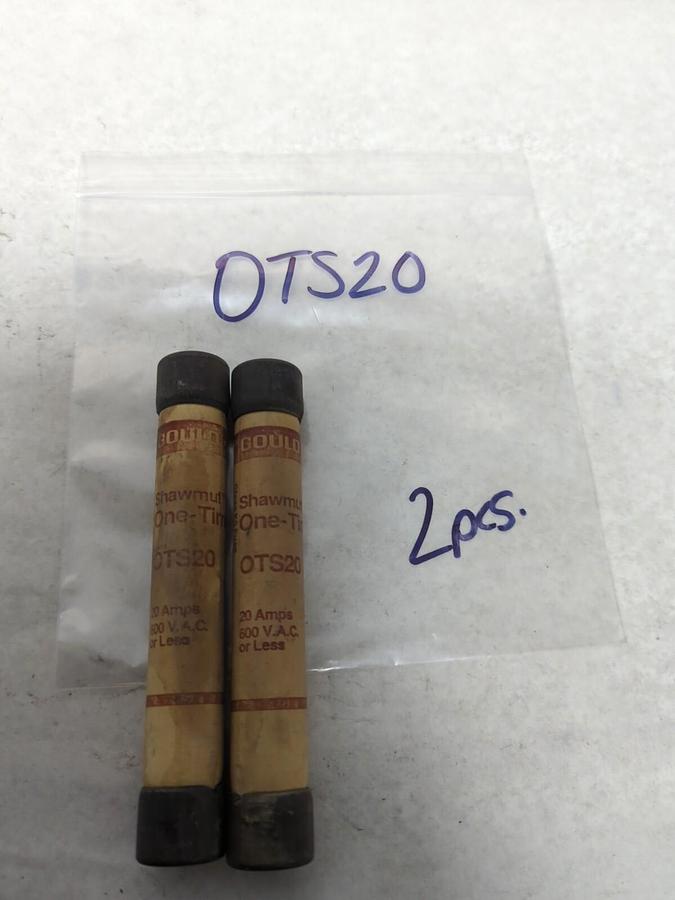 Used GOULD SHAWMUT,OTS20,ONE-TIME 20 AMP FUSE LOT OF 2 PRE-OWNED