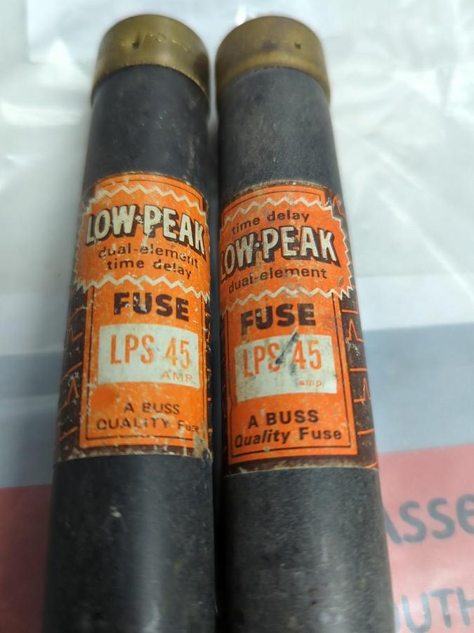 Used COOPER BUSSMANN,LPS-45,LOW-PEAK 45 AMP FUSE LOT OF 2 PRE-OWNED