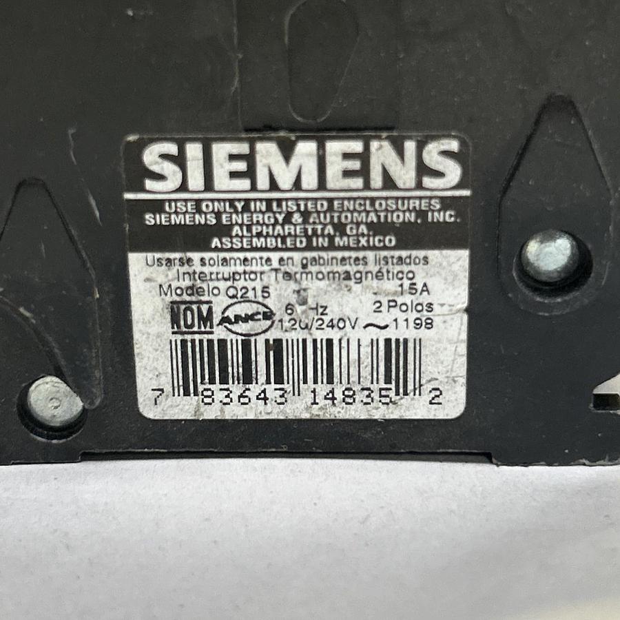 Used SIEMENS,Q215,CIRCUIT BREAKER 15A 120/240V 2P LOT OF 2