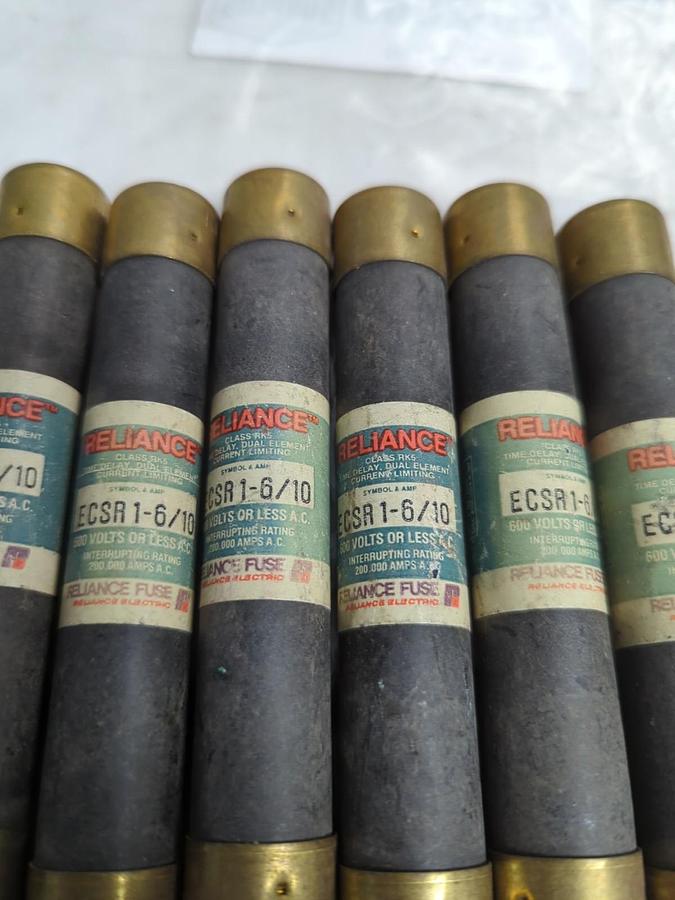 Used RELIANCE,ECSR-1-6/10,TIME DELAY 1-6/10 AMP FUSE LOT OF 6 PRE-OWNED