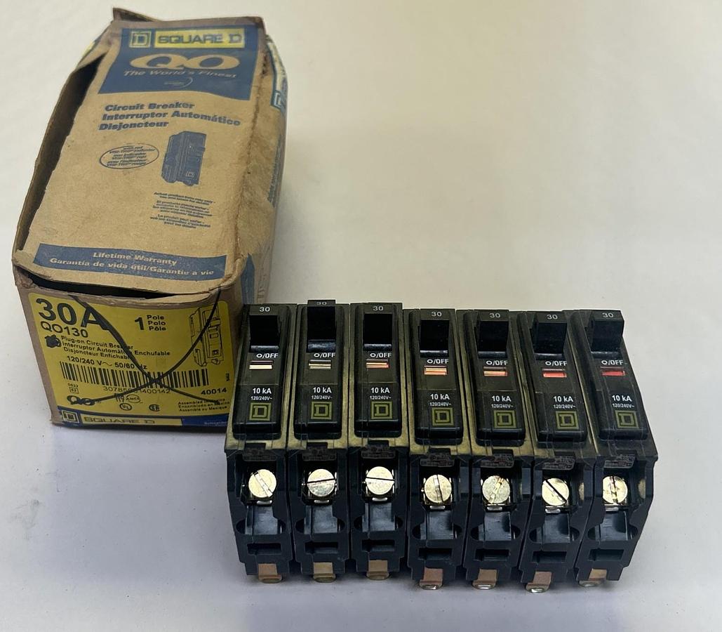 SQUARE D,QO130,CIRCUIT BREAKER 30A 120/240V 1P LOT OF 7 NOS