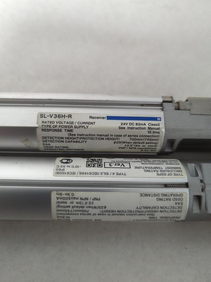 Used KEYENCE,SL-V36H-T-SL-V36H-R,LIGHT CURTAIN TRANSMITTER & RECEIVER SET 24VDC 82mA