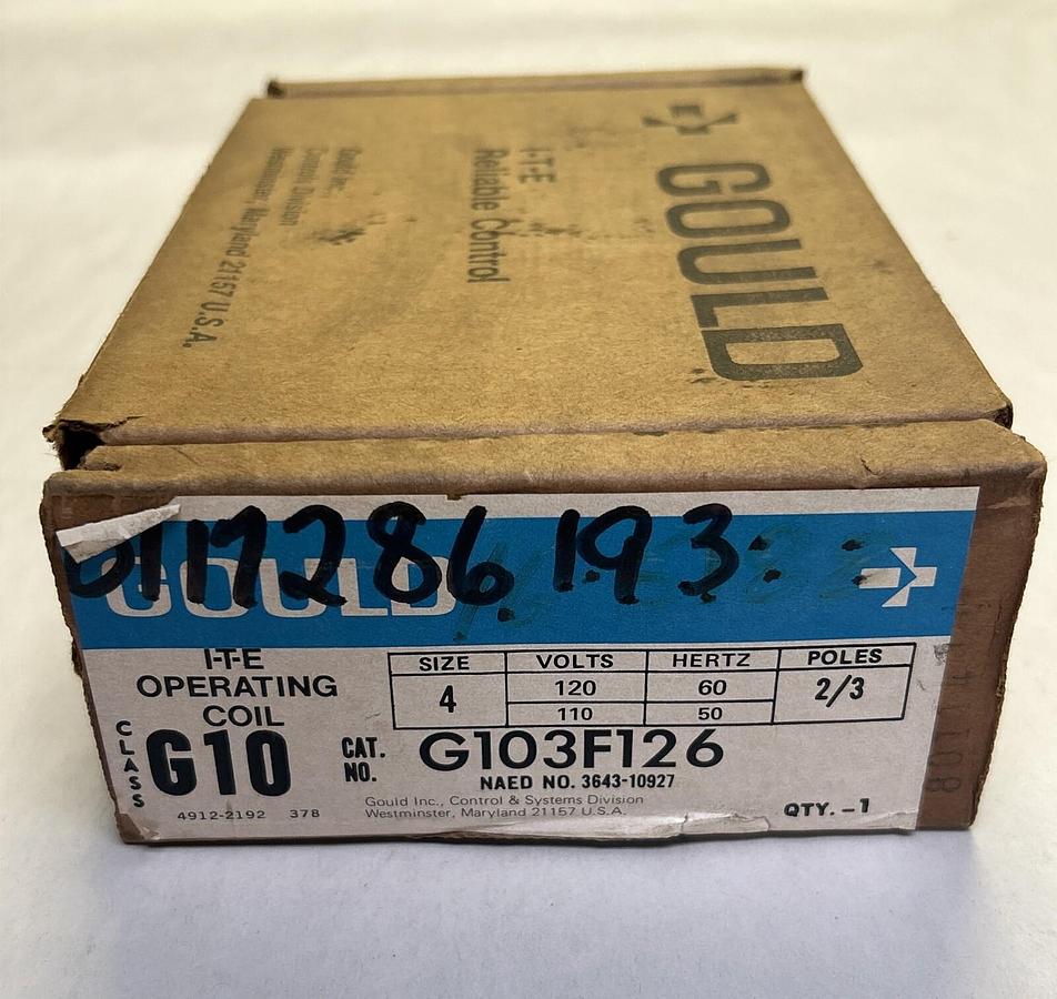 ITE GOULD,G103F126,OPERATING COIL SIZE 4 120V NOS