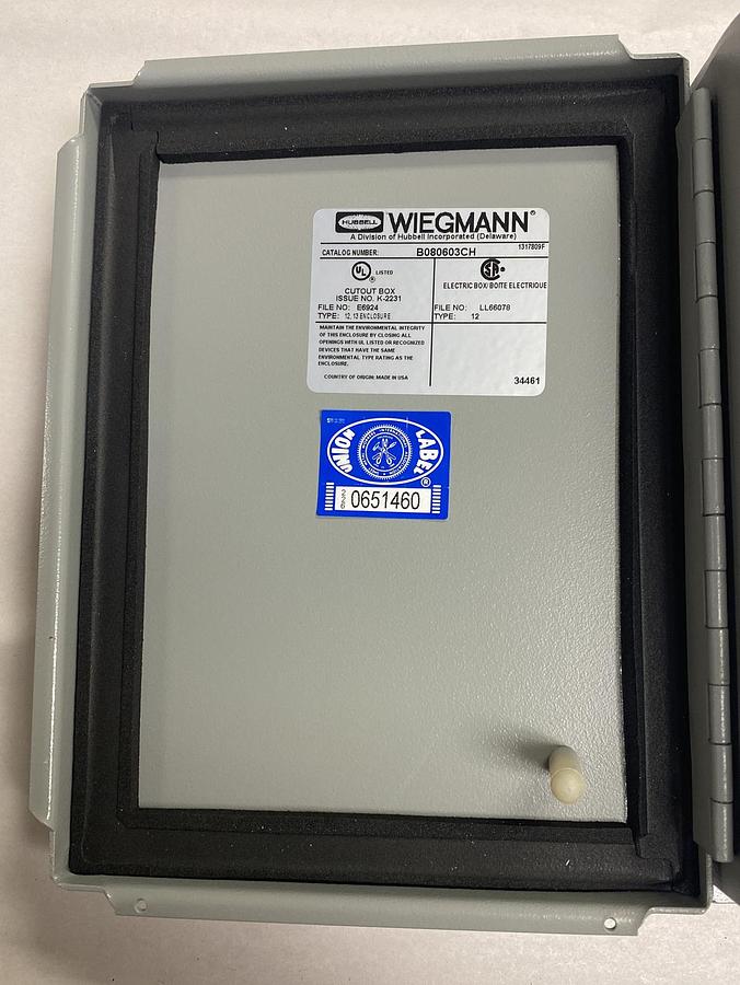 Hubbell Wiegmann,B080603C,Gray Metal Electrical Enclosure 8INx6INx3IN New