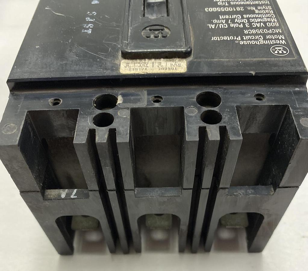 Used Westinghouse,MCP0358CR,Motor Circuit Protector 7 AMP 600V 3 Pole Style 2610D55G0