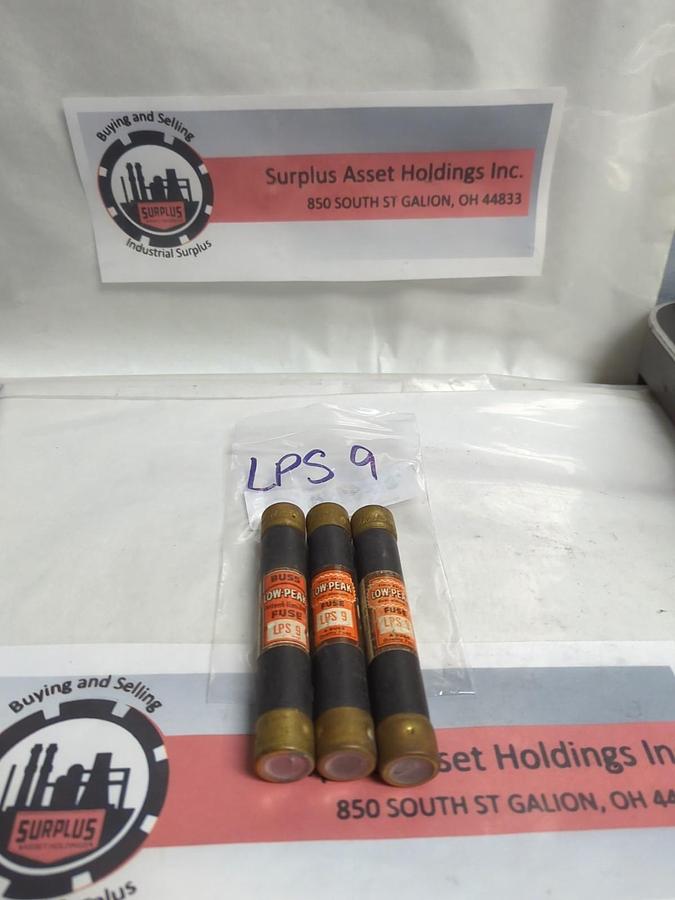 Used COOPER BUSSMANN,LPS-9,LOW-PEAK 9 AMP FUSE LOT OF 3 PRE-OWNED