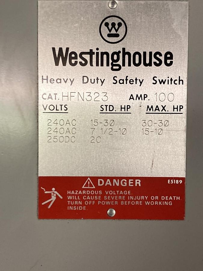 Westinghouse,HFN323,Heavy Duty Fusible Disconnect Switch 100A 240V