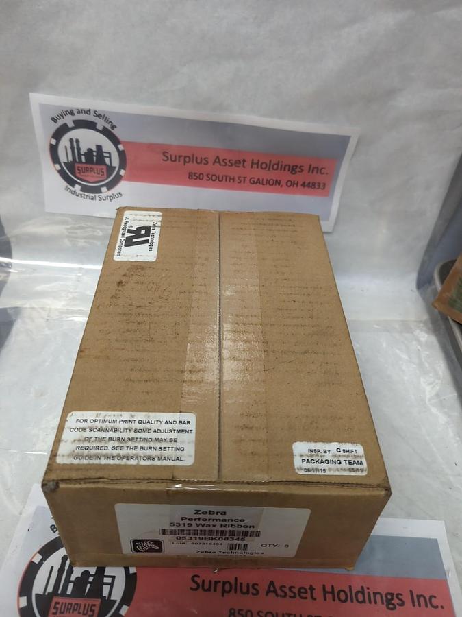 Used ZEBRA,5319,BLACK WAX RIBBON PACK OF 6 ROLLS 83MMX50M/3.27"X1476' EACH NOS