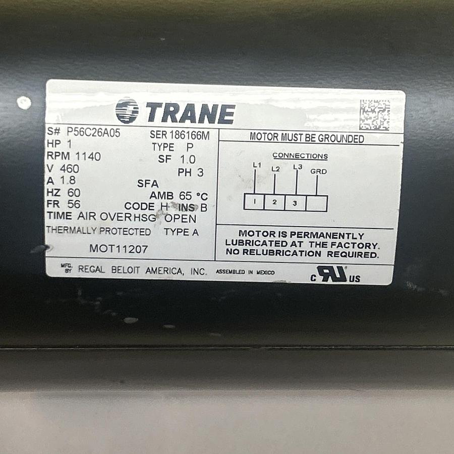 Used TRANE,P56C26A05,MOTOR 1HP 460V 1140RPM 3PH 56 FRAME