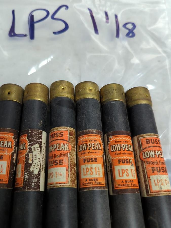 Used COOPER BUSSMANN,LPS-1-1/8,LOW-PEAK 1-1/8 AMP FUSE LOT OF 6 PRE-OWNED