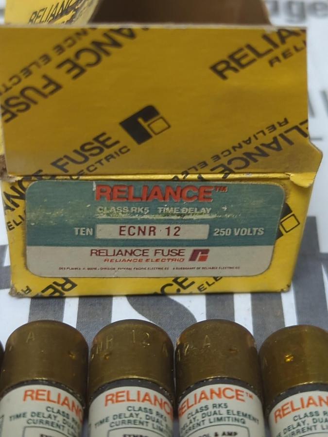 RELIANCE,ECNR 12,TIME DELAY 12 AMP FUSES BOX OF 10 NEW