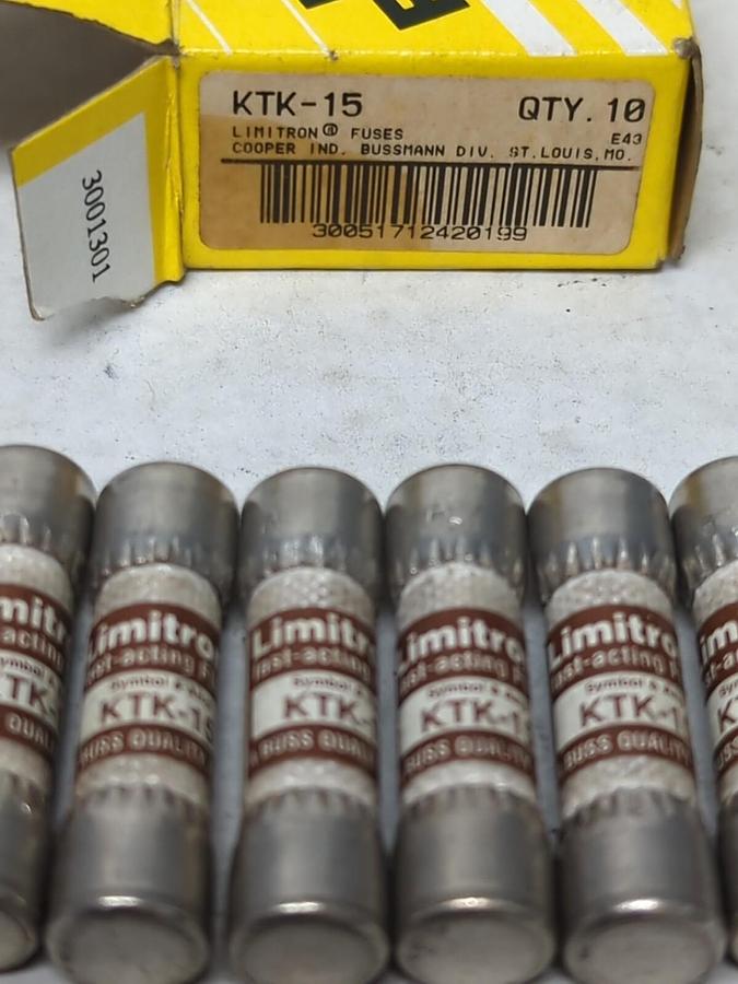 COOPER BUSSMANN,KTK-15,LIMITRON 15 AMP FUSES BOX OF 10 NOS