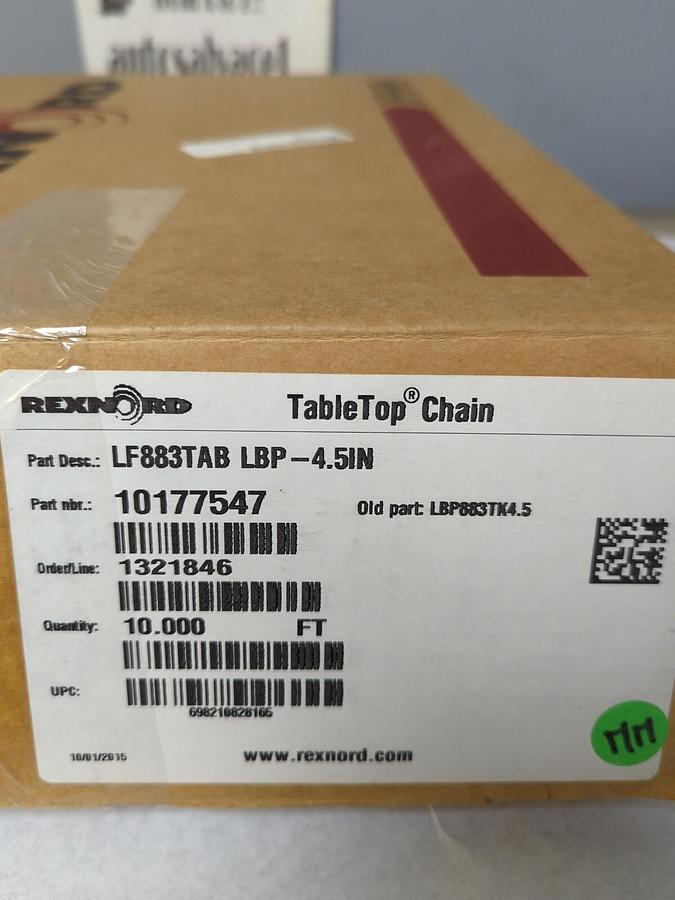 REXNORD,10177547  LF883TAB LBP-4.5IN,TABLE TOP CHAIN 10FT NOS