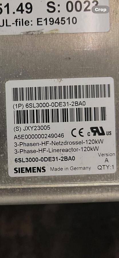 Used SIEMENS,6SL3000-0DE31-1BA0,LINE REACTOR TRANSFORMER 3PH 120kW