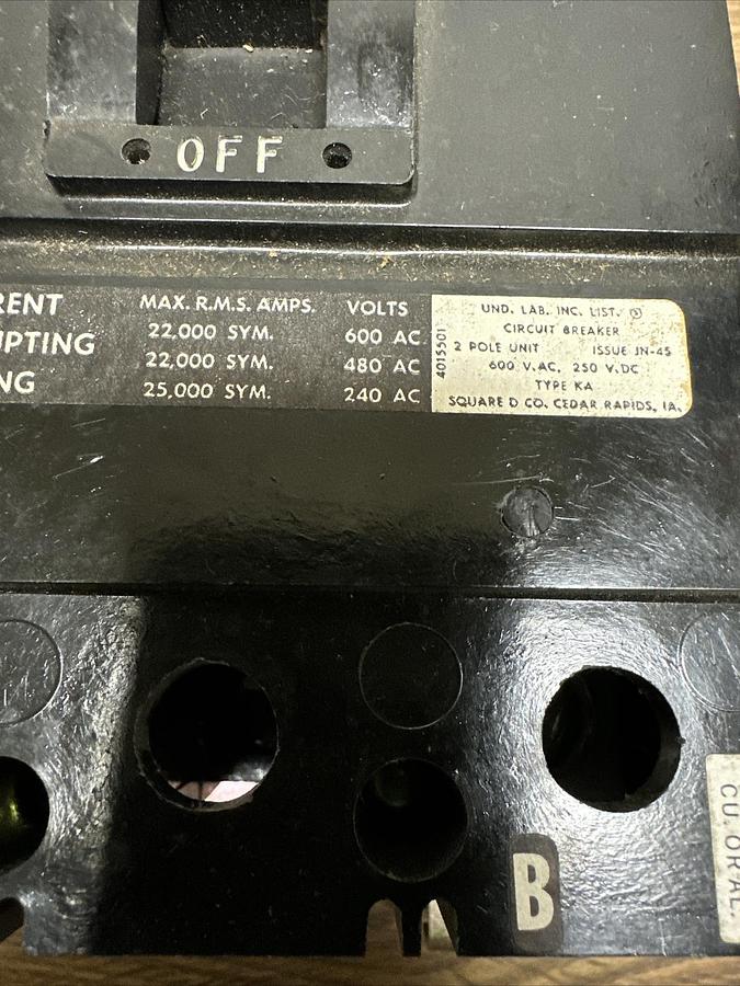Square D,KA26200AB,200 Amp 2 Pole 600VAC I line Circuit Breaker