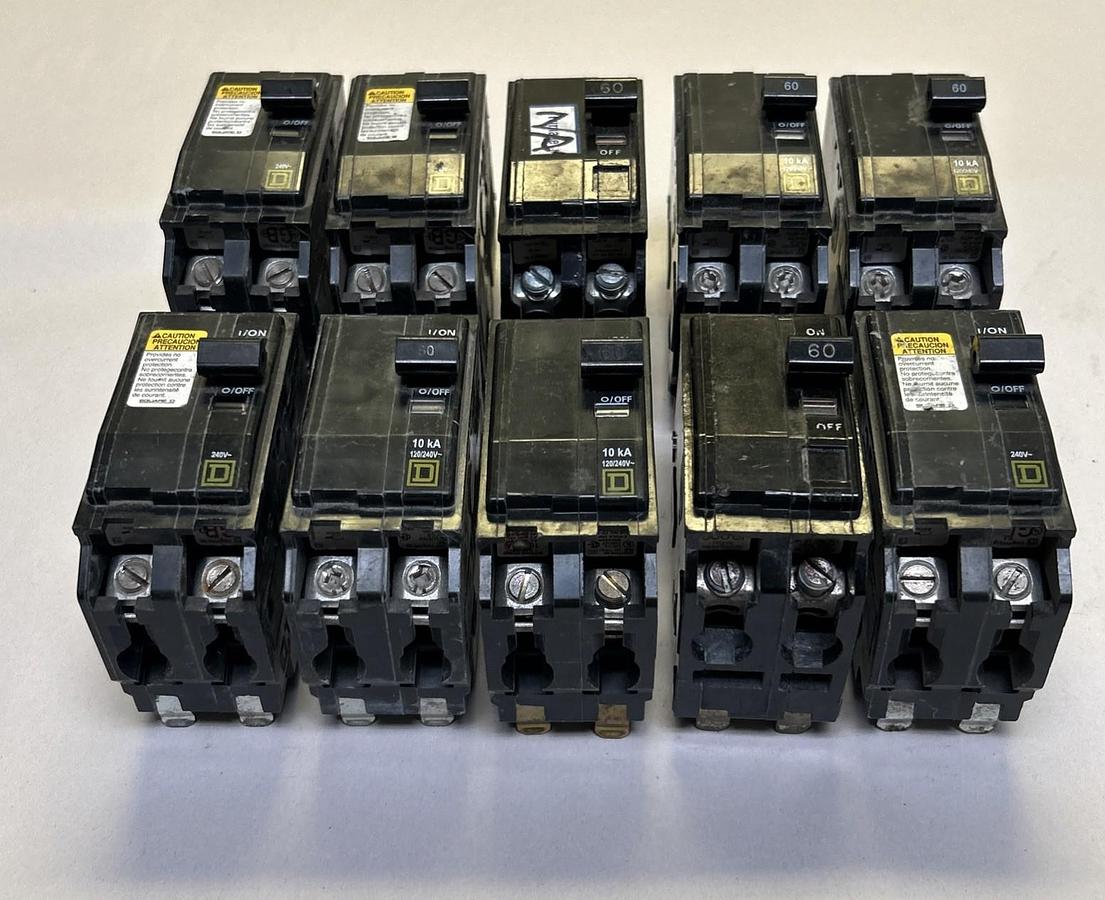 Used SQUARE D,QO200,CIRCUIT BREAKER 60A 240V 2P LOT OF 10